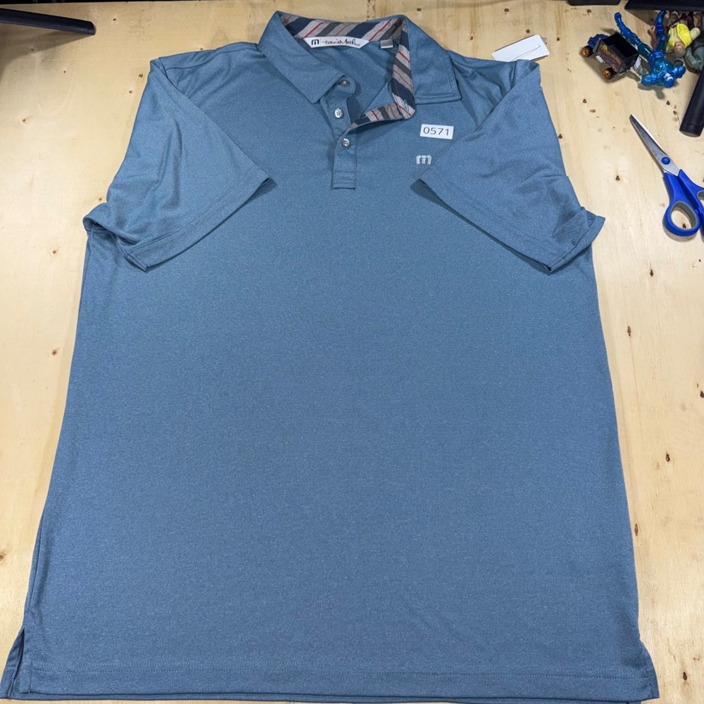 TravisMathew Mens XL Golf Polo Shirt Blue Heather Performance Short Sleeve